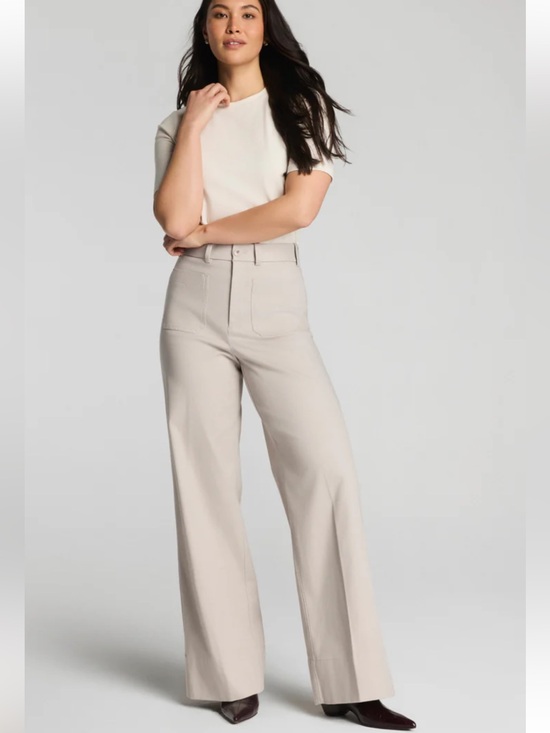 SPANX Pants - SPANXsupersmooth® Stretch Twill Wide Leg Pant Bone with Patch Pockets Size M NWt